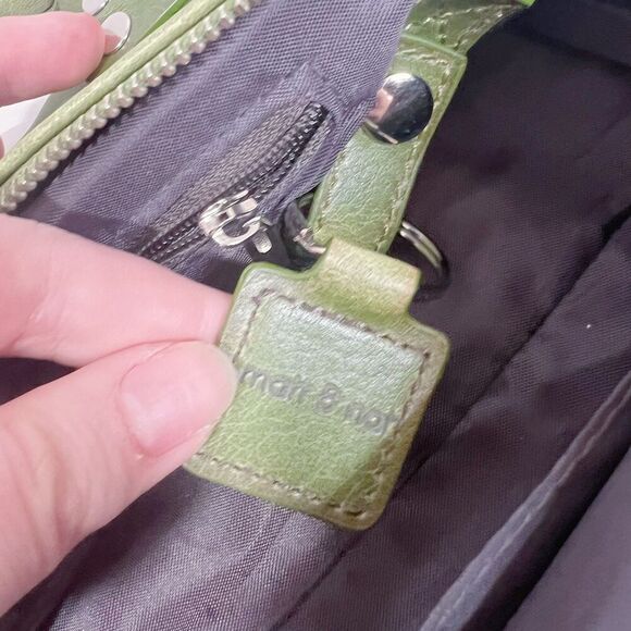 Matt & Natt Anthropologie Green Faux Leather Brown Studded Handbag Studded - Picture 7 of 13